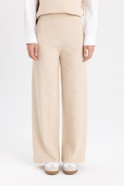 Straight Fit Wide Leg Knitwear Trousers