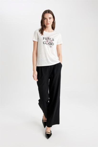 T-Shirt À Manches Courtes Coupe Régulière Col Ras Du Cou