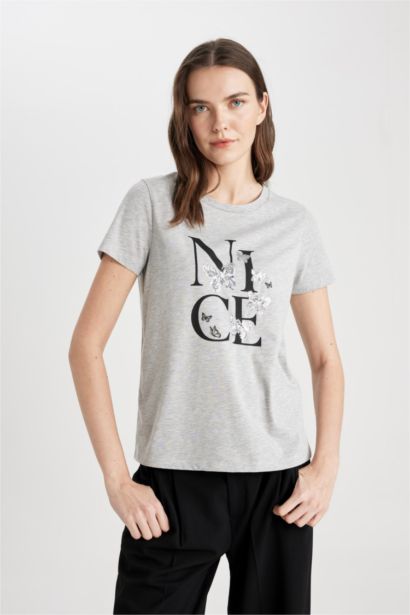 T-Shirt coupe régulière à Manches Courtes à Col Rond et Motif Papillon