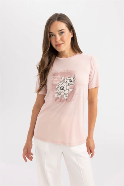 T-Shirt À Manches Courtes Coupe Régulière Col Ras Du Cou