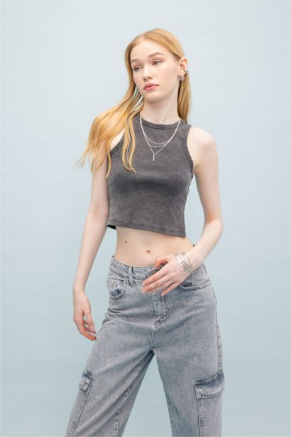 Fitted Ribbed Camisole Washed Faded Effect Undershirt