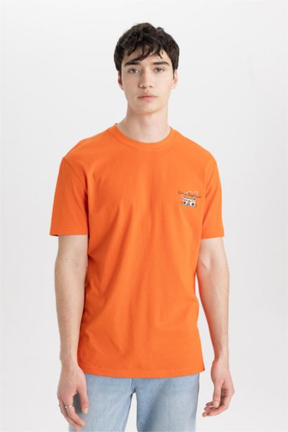 Regular Fit Bisiklet Yaka Baskılı Kısa Kollu Tişört