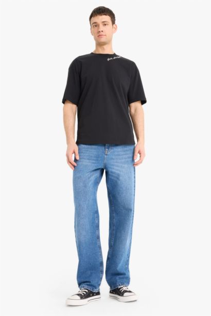 تي قطن شيرت أوفر سايز مطبوع برقبة مستديرة