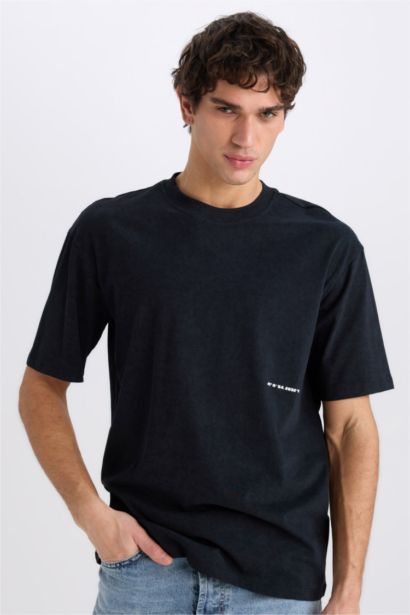 Boxy Fit Crew Neck Printed Short Sleeve T-Shirt