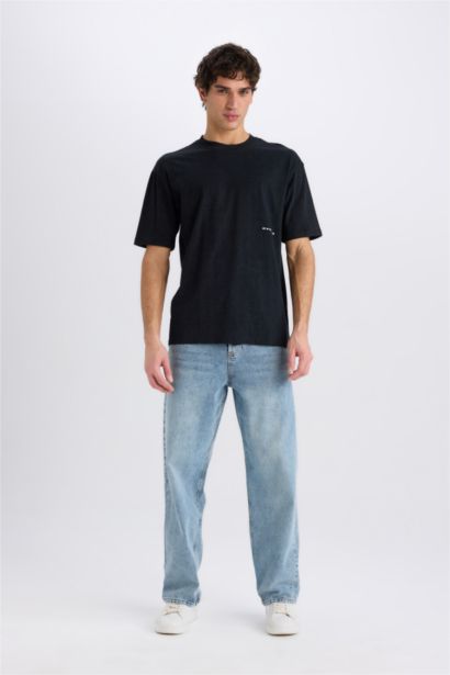 Boxy Fit Crew Neck Printed Short Sleeve T-Shirt