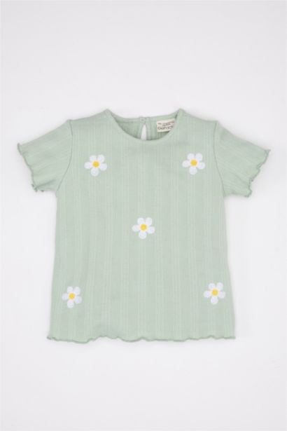 T-Shirt à Manches Courtes Fleuri à Col rond pour Bébé Fille