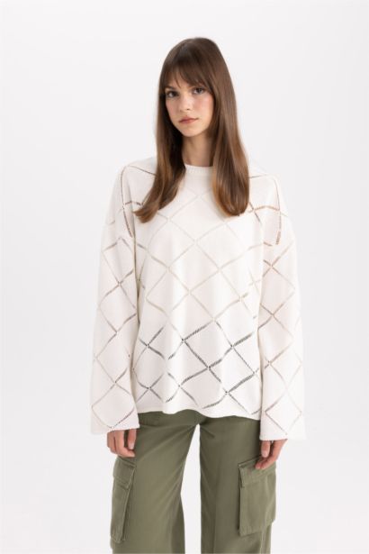 Regular Fit Bisiklet Yaka Ajur Triko Kazak Tunik