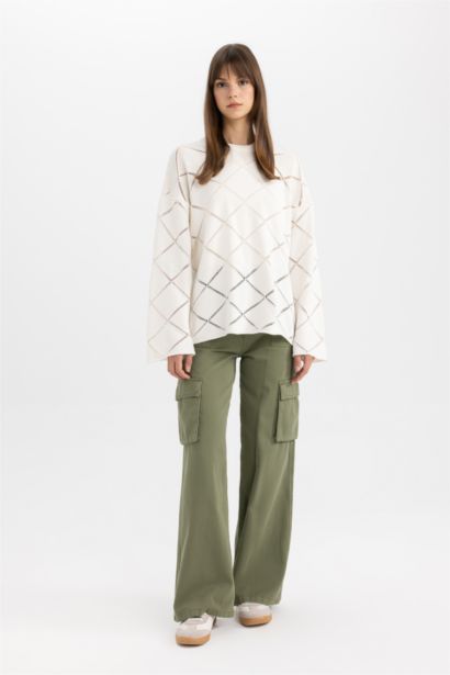 Regular Fit Bisiklet Yaka Ajur Triko Kazak Tunik