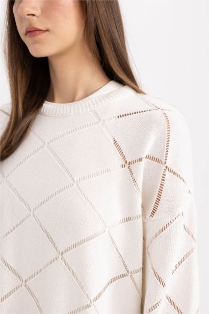 Regular Fit Bisiklet Yaka Ajur Triko Kazak Tunik