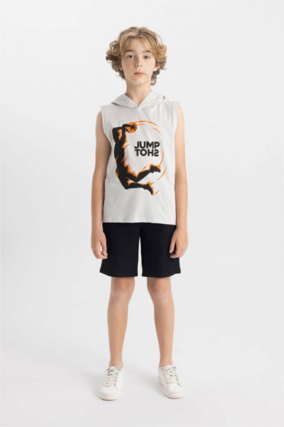 Boy Printed Hooded Undershirt Shorts 2 Piece Set