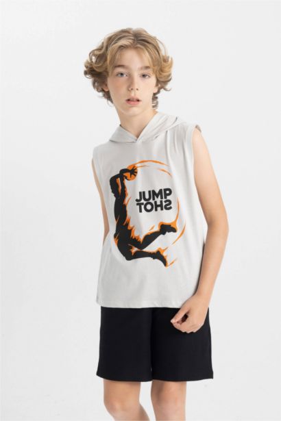 Boy Printed Hooded Undershirt Shorts 2 Piece Set