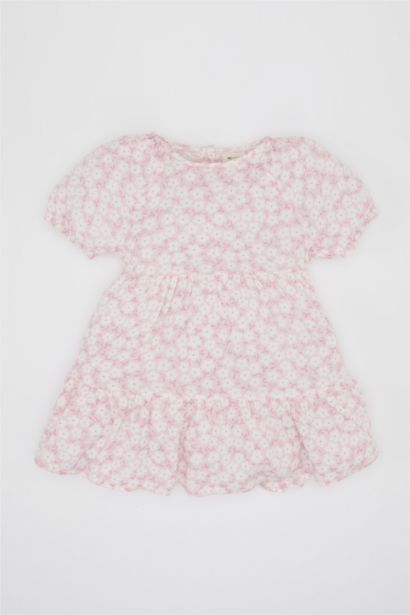 Baby Girl Floral Short Sleeve Crinkle Fabric Dress
