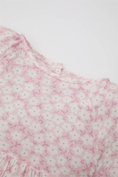 Baby Girl Floral Short Sleeve Crinkle Fabric Dress