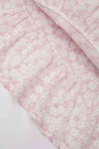 Baby Girl Floral Short Sleeve Crinkle Fabric Dress