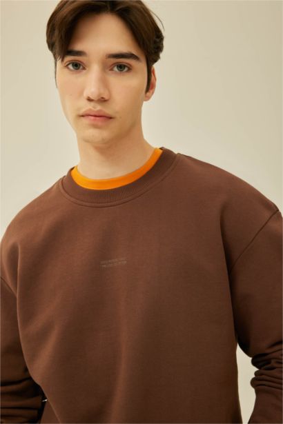 Boxy Fıt Bisiklet Yaka Baskılı Sweatshirt