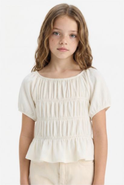 Blouse à manches courtes et col rond Coupe décontractée pour fille