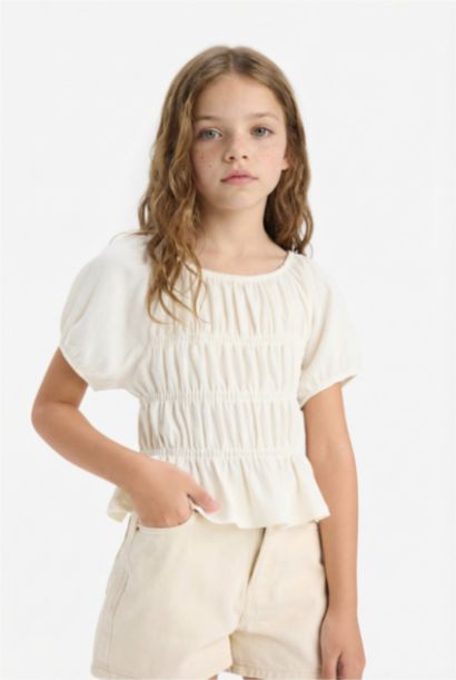 Blouse à manches courtes et col rond Coupe décontractée pour fille