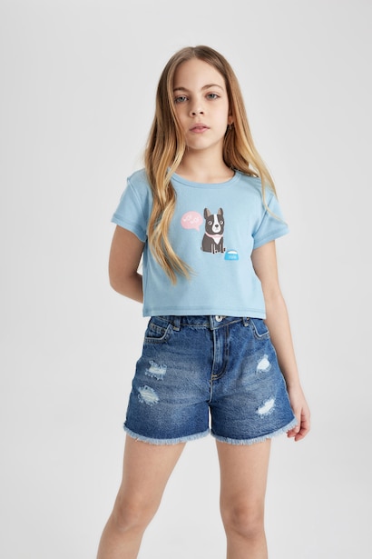 Girl Rib Printed Short Sleeve T-Shirt