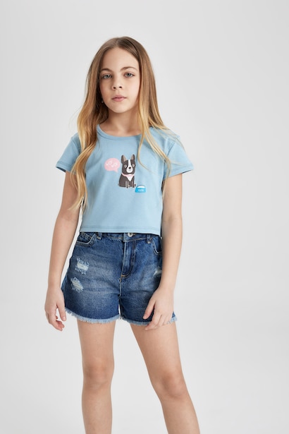 Girl Rib Printed Short Sleeve T-Shirt