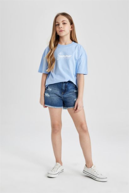 Girl Oversize Fit Back Printed Short Sleeve T-Shirt