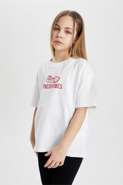 T-shirt oversize imprimé au dos à manches courtes pour fille