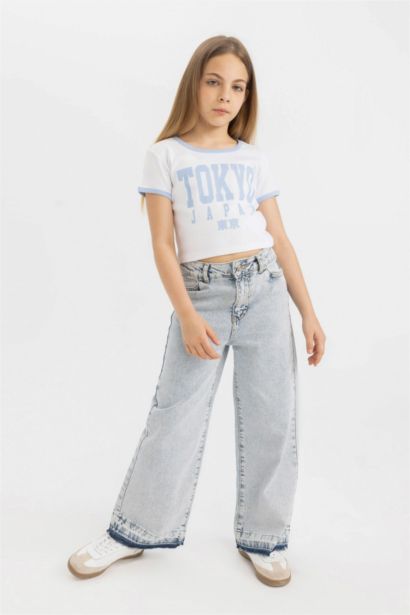 تيشيرت بناتي نص ردن مطبوع وياخة مستديرة