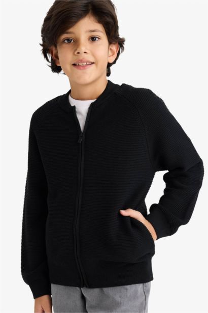 Boy Half Turtleneck Knit Zippered Cardigan