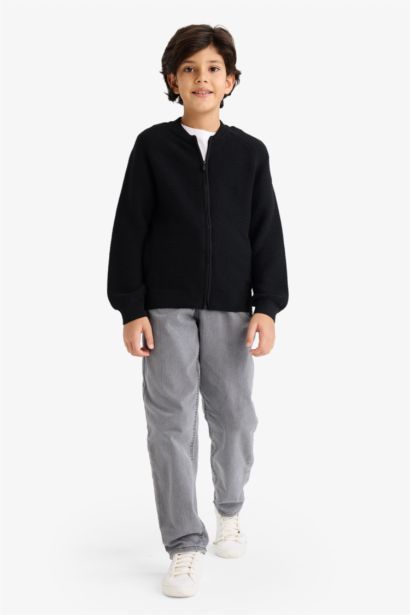 Boy Half Turtleneck Knit Zippered Cardigan