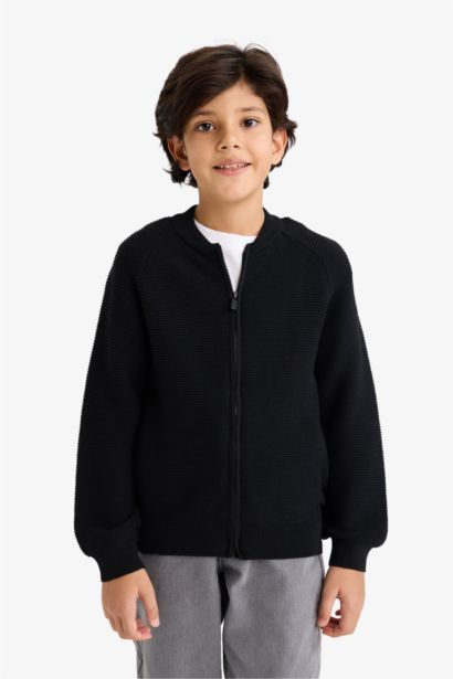 Boy Half Turtleneck Knit Zippered Cardigan