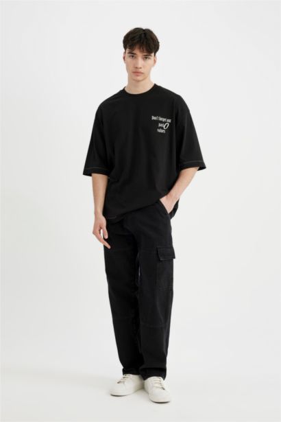 Loose Fit Crew Neck Back Printed Short Sleeve T-Shirt