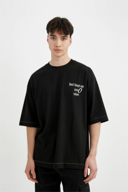 Loose Fit Crew Neck Back Printed Short Sleeve T-Shirt