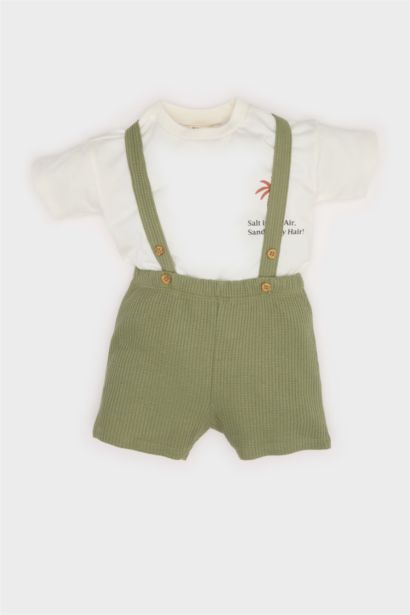 2'li Takım Baskılı Kısa Kollu Tişört Salopet Erkek Bebek