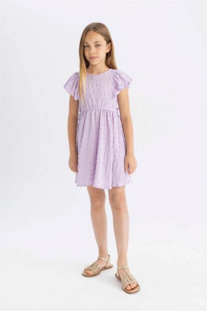 Girl Short Sleeve Wrinkled Dress