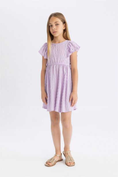 Girl Short Sleeve Wrinkled Dress