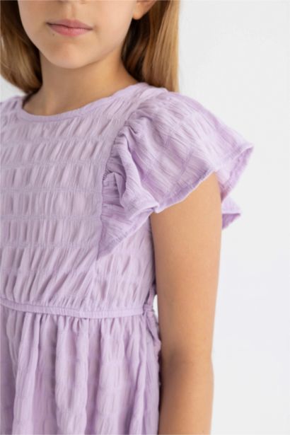 Girl Short Sleeve Wrinkled Dress