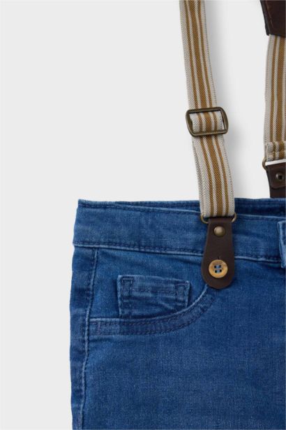 Pantolon Askılı Jean Şort Erkek Bebek