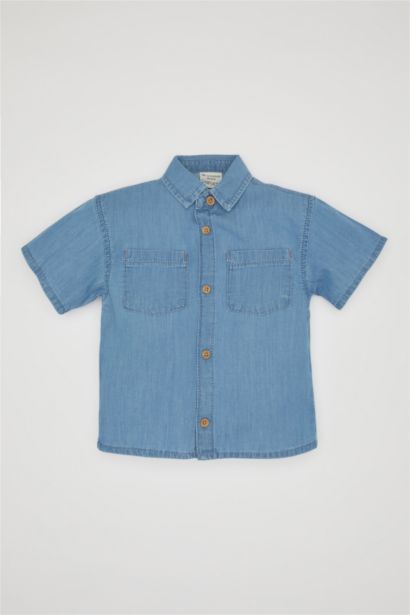 قميص جينز ولادي نص ردن قصة عادية