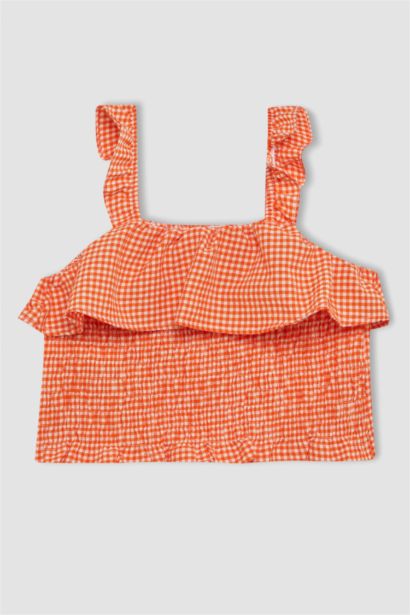 Girl Checkered Strap Blouse