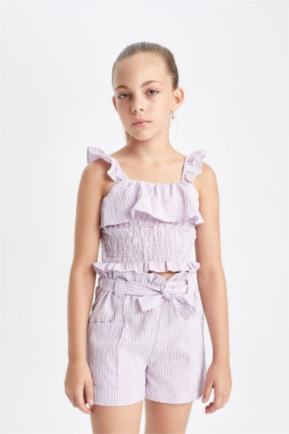 Kareli Paperbag Şort Kız Çocuk