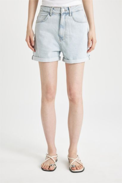Mom Fit Denim High waist Folded Leg Shorts