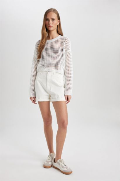 Mom Fit Denim High Waist Folded Leg Shorts