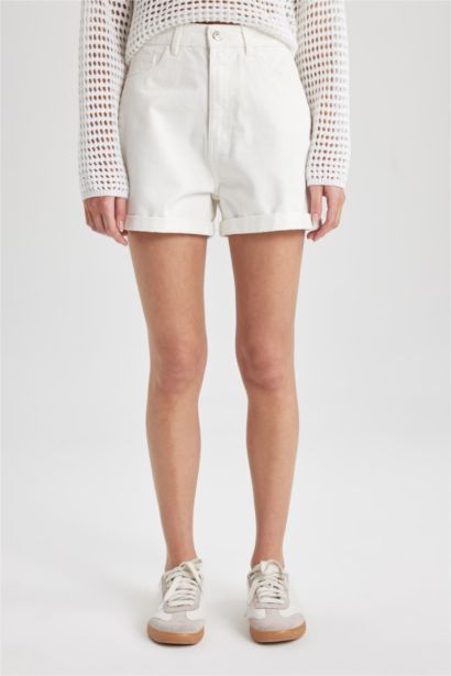 Mom Fit Denim High Waist Folded Leg Shorts