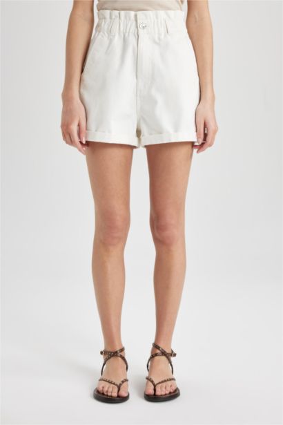 Paperbag Fit Denim High waist Folded Leg Shorts