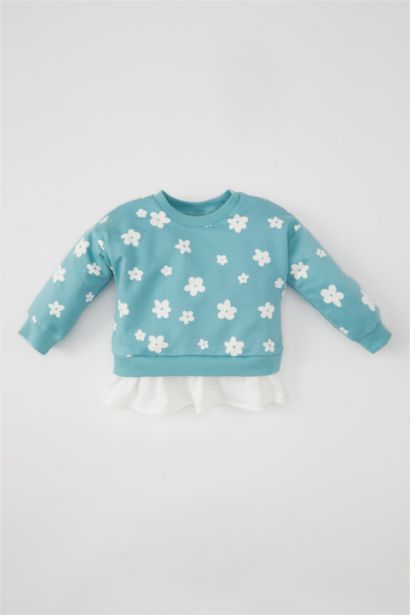 Sweatshirt à Col Rond Fleuri pour Bébé Fille