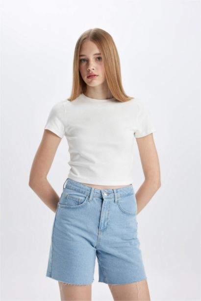 Denim High waist Cut Tip Shorts