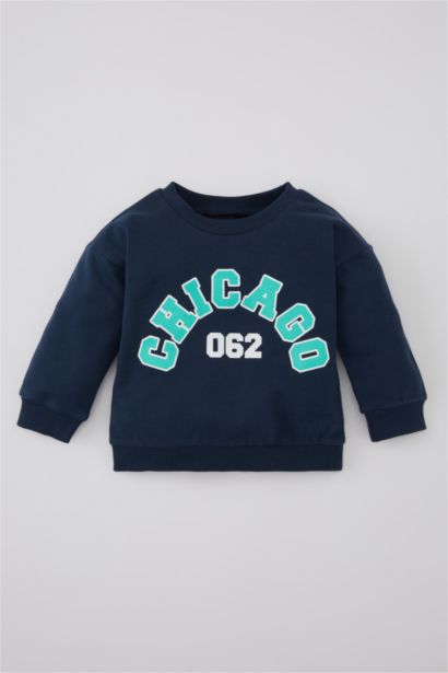 Baby Boy Crew Neck Printed Soft Furry Inside Sweatshirt
