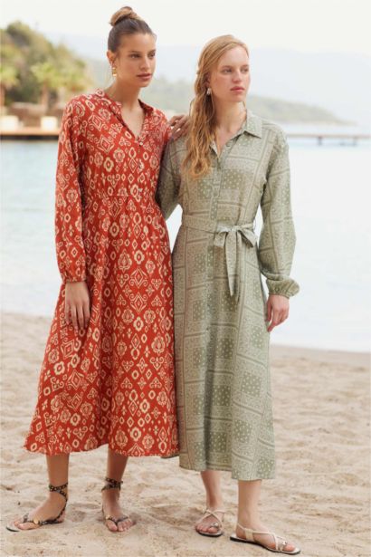 فستان ميدي ردن طويل بياخة قميص