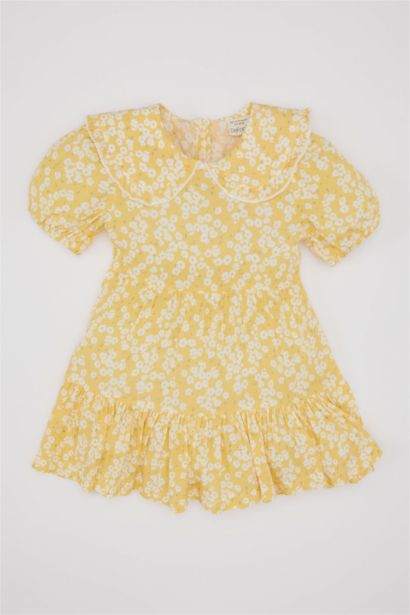 Baby Girl Floral Short Sleeve Crinkle Viscose Dress