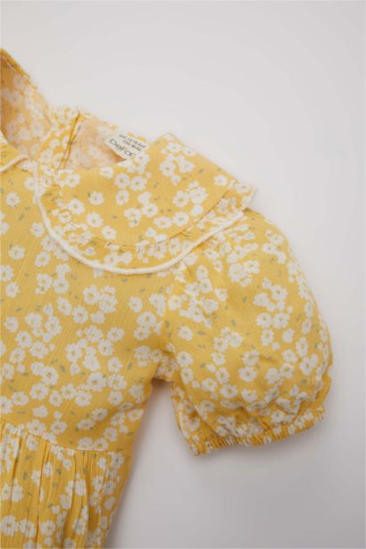 Baby Girl Floral Short Sleeve Crinkle Viscose Dress