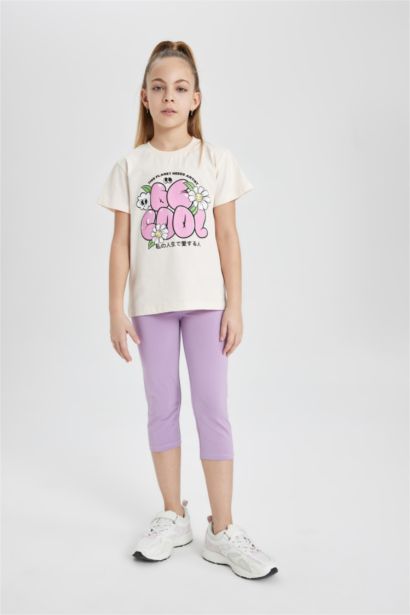 T-shirt imprimé à col rond et manches courtes pour fille